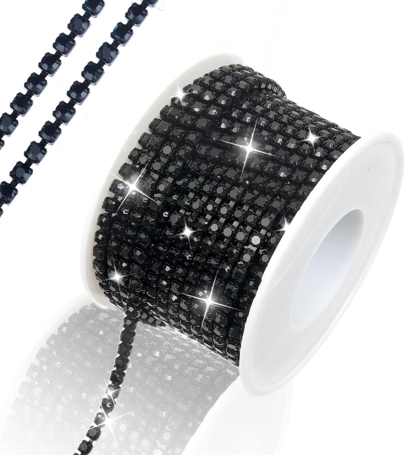 Dropower 10 Yards Rhinestone Chain, SS12/3mm Crystal Rhinestones Close Chain Trim, Bling Diamond Cup Chain for Jewelry Clothing Shoes Wedding Party Decoration(Black) - Image 1